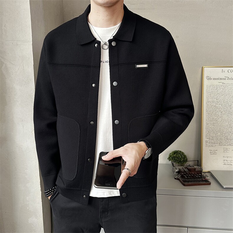 秋季翻领针织开衫商超同品质老钱风毛衣休闲夹克外套K7711-P30,男装针织衫/毛衣,电商A237