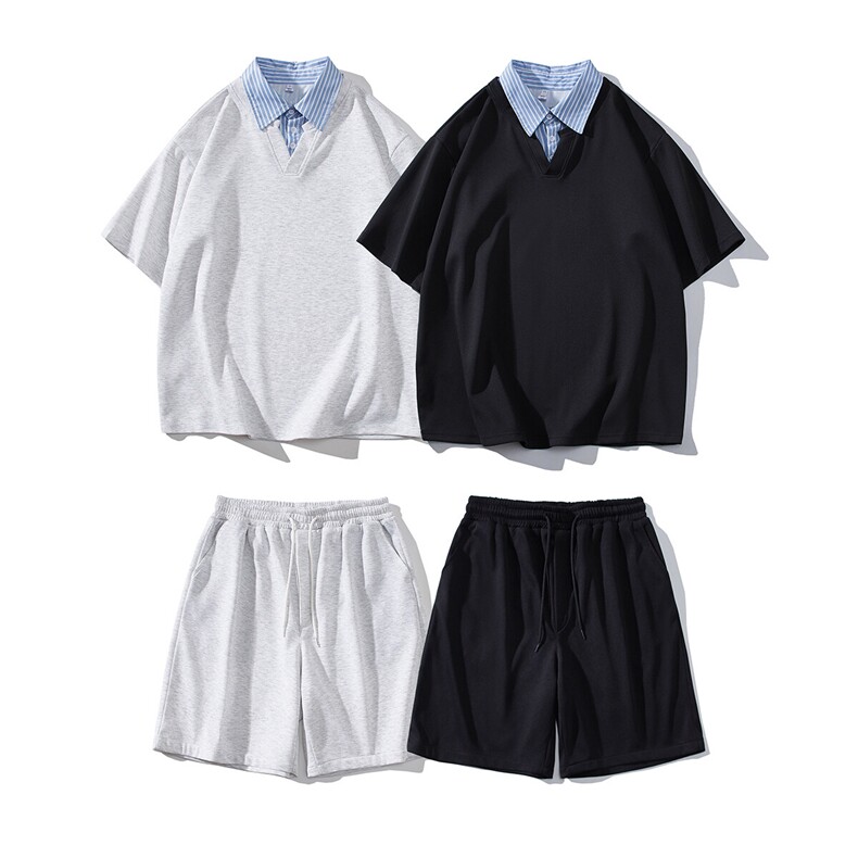 美式复古短袖polo衫男夏季高街潮牌衬衫领上衣落肩袖宽松休闲T恤图片