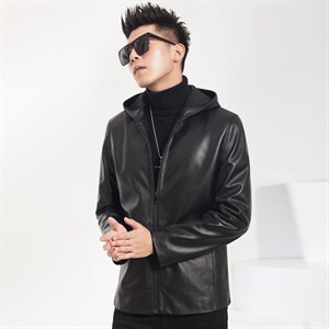 2023秋冬新款海宁皮衣男牛皮连帽外套韩版机车夹克P600，男装皮衣，电商B360