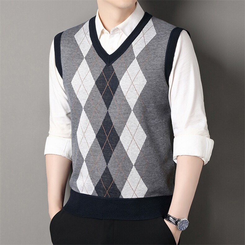 秋冬季加绒休闲爸爸装马甲套头宽松中老年款坎肩毛衣背心M51，男装针织衫/毛衣，星座1706