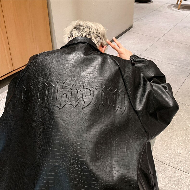 大码pu皮衣夹克钢印美式女复古oversize显瘦设计感情侣机车外套秋,男装夹克,星座226-2