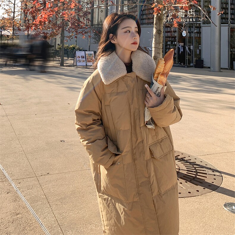 棉服长款2024年新款冬季超好看韩系小个子宽松拼接羊羔毛棉衣袄子,女装棉衣/棉服,2C053