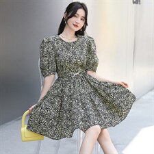 【现货】碎花纯棉小个子连衣裙高腰显瘦a字裙2024年夏季新款，女装连衣裙，美沁