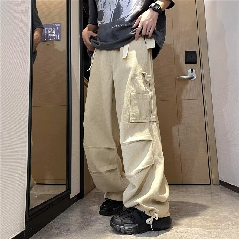 美式机能复古拖地工装裤男女夏季薄款潮流嘻哈阔腿束脚裤子P58,男装休闲裤,星座1116-2