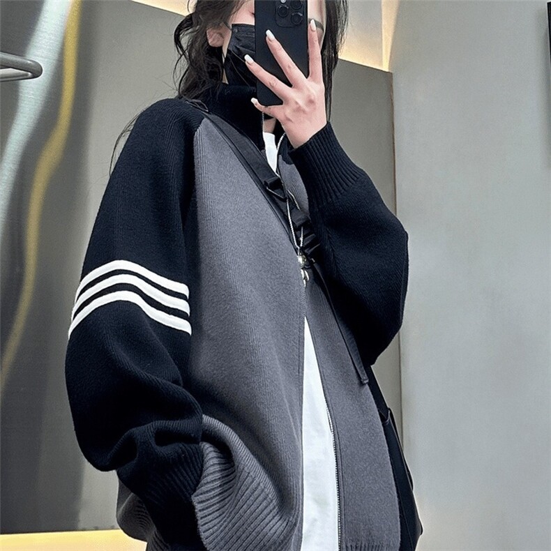 Q86-P53开衫毛衣男春秋季2025潮牌立领撞色针织外套男生休闲,男装针织衫/毛衣,电商B323A