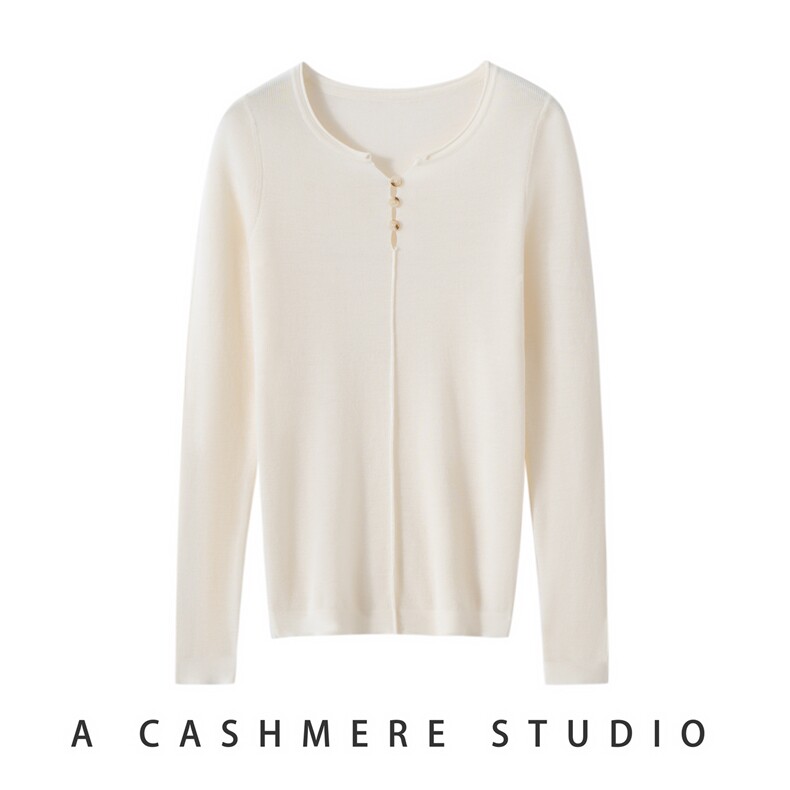 2025百搭时尚简约圆领带扣长款长袖羊毛衫，女装羊毛衫，戎叶云台