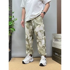 夏季薄款冰丝休闲束脚裤男提花透气宽松哈伦裤印花百搭垂感九分裤，男装休闲裤，星座506A