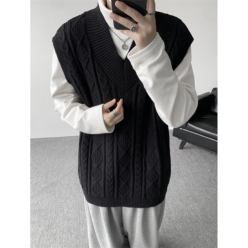 韩系叠穿复古麻花针织衫马甲男学院风早秋穿搭上衣服背心9097P58,男装背心/马甲,电商B312