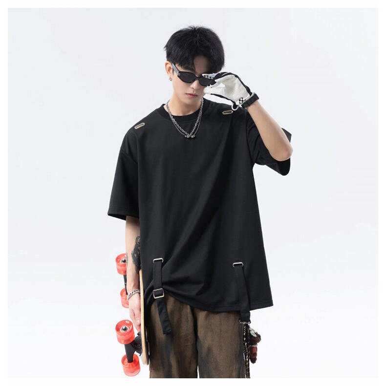 美式嘻哈小众绑带设计感短袖男女高街vibe痞帅潮牌情侣T恤潮，男装T恤，星座516