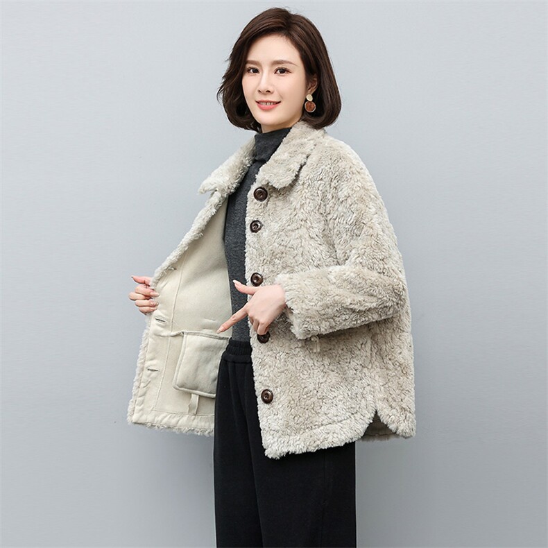 羊羔毛外套女冬季皮毛一体2023新款小个子短款加厚仿皮草毛绒上衣，女装皮草，鑫鑫格