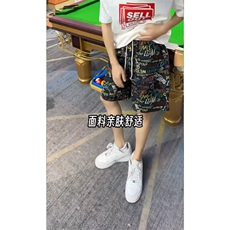 数据美式复古涂鸦满印夏季夏威夷cleanfit短裤男DK2530P25，男装牛仔裤，电商A128