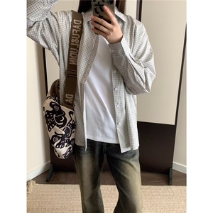 复古条纹长袖衬衫男春秋季学院风阳光干净上衣高级感痞帅衬衣外套图片