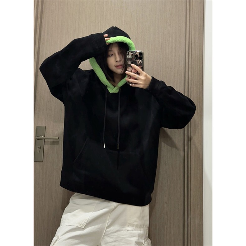 秋款男女连帽卫衣羊羔毛拼色抽绳中性风夹克外套WY117P45,男装夹克,星座1013-1