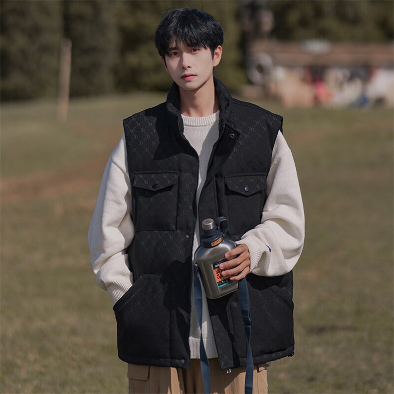 特批P75无差价冬季青少年满印棉马甲男士无袖棉衣坎肩保暖外套M20，男装背心/马甲，电商A001-1