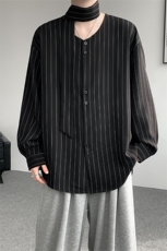 春秋季薄款老钱风休闲自带领带男慵懒风衬衫宽松时尚衬衣搭配，男装衬衫，电商B319