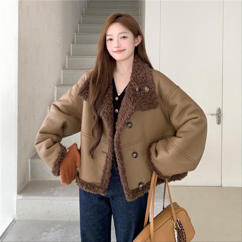 新款保暖外套皮毛一体A2560-P225-K335,女装短外套,2C261