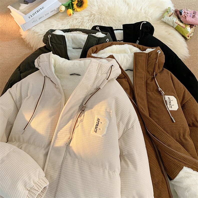 冬季青少年灯芯绒连帽棉衣潮牌羊羔毛加绒加厚棉服外套5305-P85,男装棉衣,电商B306