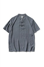 平铺大码风棉麻亚麻短袖盘扣衬衫唐装薄款汉服透气F18/P50，男装T恤，电商A221A