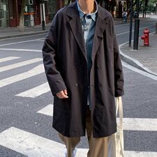 2021新款绅士双排扣港风帅气大衣西装领中长款宽松风衣男F13P85，男装风衣，电商A177
