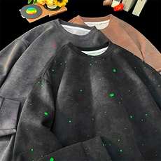 漆点长袖休闲宽松卫衣简约破洞圆领上衣男W4675-P48【特价】，男装卫衣，电商A007-1