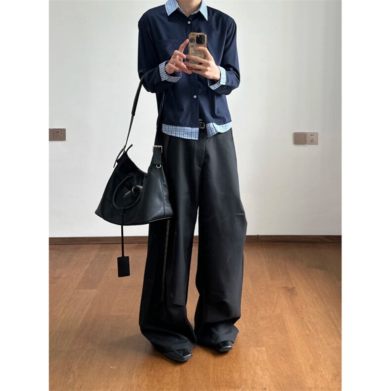 网图现货格子假两件接拼格纹长袖衬衫miu系CS06-特P38,男装衬衫,电商C310