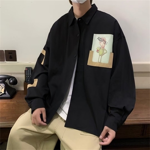 趣味印花长袖衬衫男秋季新款高级感ins潮流cityboy衬衣 W5047-P33图片