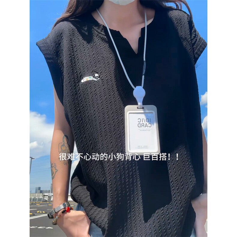 XZ809A/SSS10/P35/控48 肌理感腊小狗绣花背心T恤图片