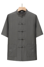 风唐装棉麻短袖衬衫套装男士夏装太极服宽松套装TRA301-P105，男装T恤，星座1105-3