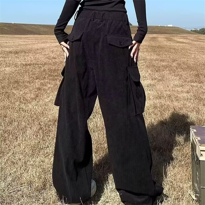 美式复古重工多口袋美拉德棕色工装裤子女2025夏辣妹弯刀拖地长裤,男装工装外套,星座506A