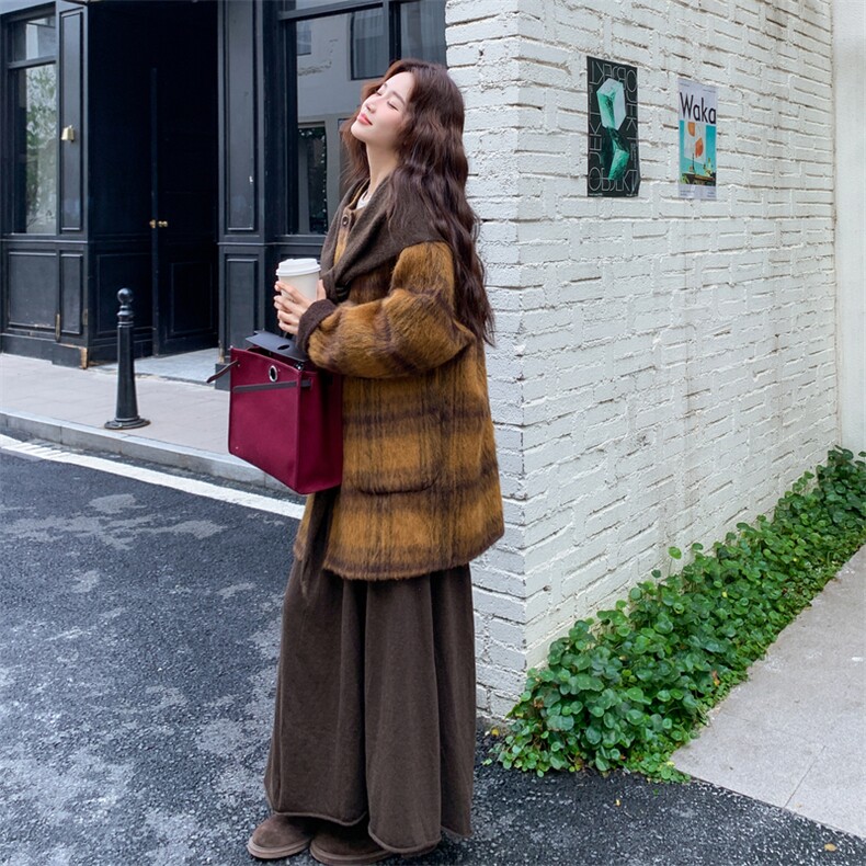现货2025秋冬新款时尚韩系披肩慵懒风洋气宽松中长款羊绒大衣，女装毛呢外套，韩然一族
