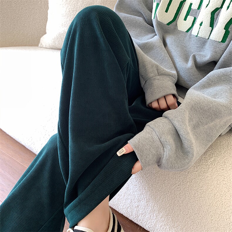 粉色阔腿裤女2022秋冬高腰垂感加厚休闲宽松直筒灯芯绒欧棉绒裤子,女装休闲裤,梦白服饰厂