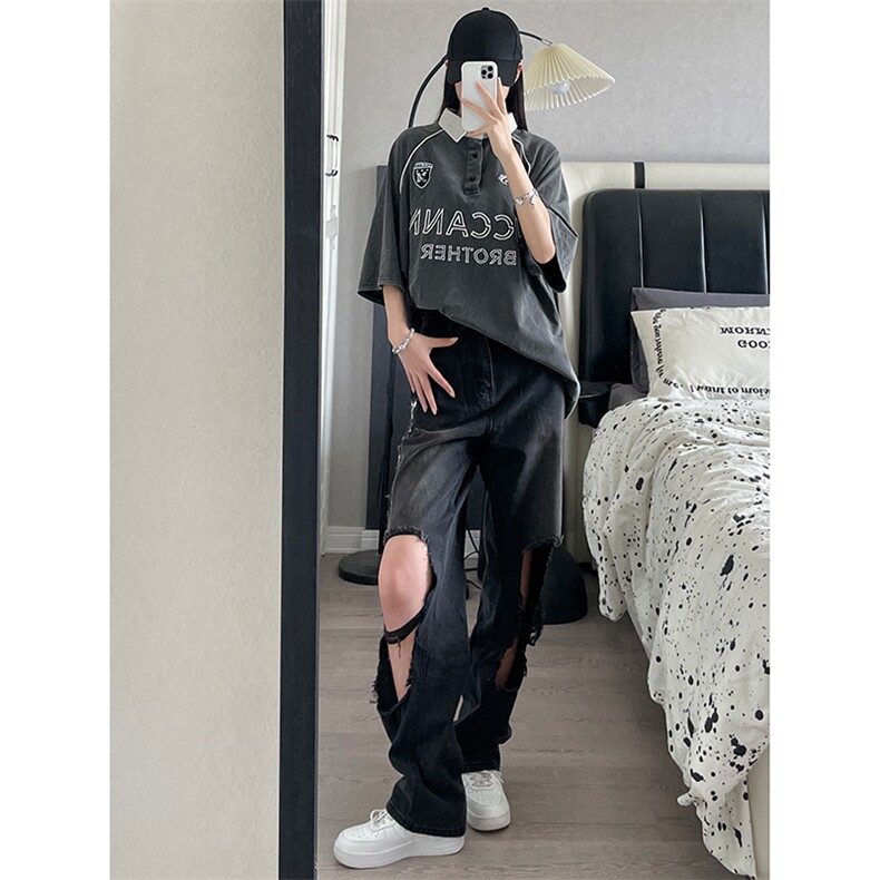 B221美式ins高街小众情侣款大破洞牛仔裤LK23078-P55控78,男装牛仔裤,电商B221