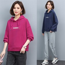 宽松简约连帽面料舒适春秋季套头卫衣女长袖图片