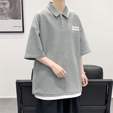夏季新品青少年假两件印花半袖运动翻领T恤短袖1500-P45控价68，男装T恤，电商A441-1