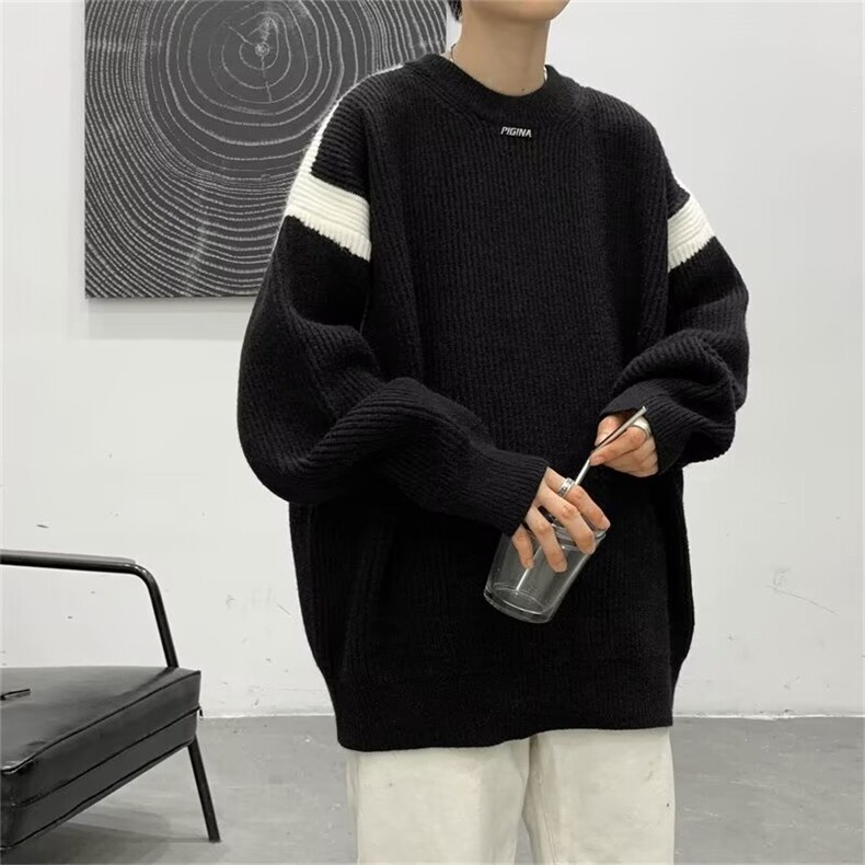 秋冬韩版圆领套头长袖毛衣设计感宽松休闲帅气慵懒针织衫,男装针织衫/毛衣,星座410-7