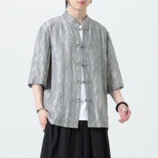 2025夏季新款男装风金属盘扣新中式天丝提花衬衫C133-P70，男装衬衫，电商B277(原6028)