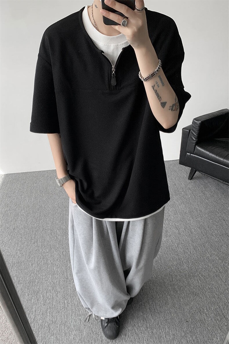 现货DX10140-特P38控78美式假俩件T恤领短袖男大码休闲半袖,男装T恤,电商A059