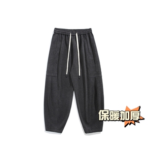 深灰色毛呢裤子男款冬季高级感痞帅大码哈伦裤美式复古锥形休闲裤图片