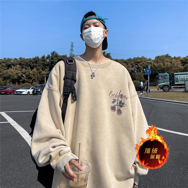 直播品质500克重磅潮牌美式做旧炒雪花水洗加绒卫衣H1322特P55,男装卫衣,电商A486