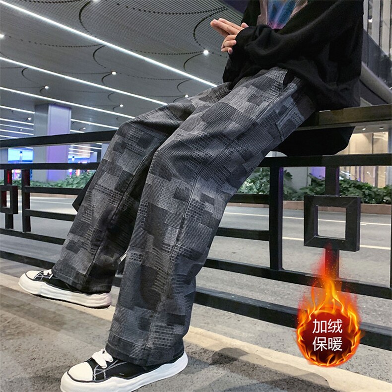 2023加绒加厚现货高街少年大码宽松直筒拖地裤K6960J-P65图片