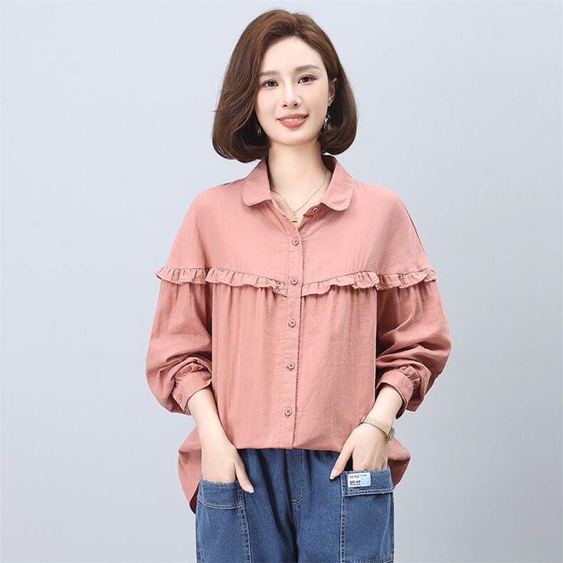 时尚宽松显瘦长袖衬衫女秋装新款韩版百搭荷叶边设计感小众上衣,女装衬衫,叶笙衣