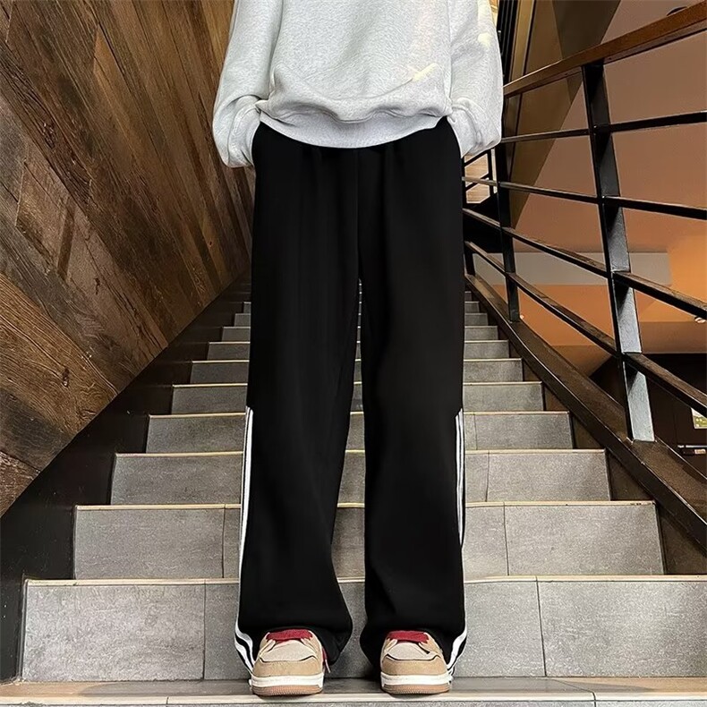 美式hiphop条纹加绒休闲运动裤男女宽松情侣直筒阔腿裤R3066-p48,女装休闲裤,星座1008-1
