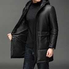 X2258秋冬新款海宁皮衣男士中长款绵羊皮鹅绒羽绒服翻领P810，男装皮衣，电商B360