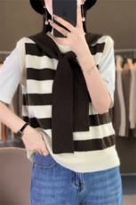 时尚女装条纹马甲披肩优雅百搭显瘦修身舒适仿羊毛材质适合春秋季节，女装马甲，暖姿羊绒