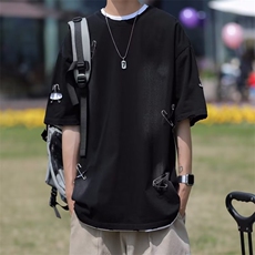 2024春夏季新款男休闲圆领别针破洞短袖P38，男装T恤，星座1116-2