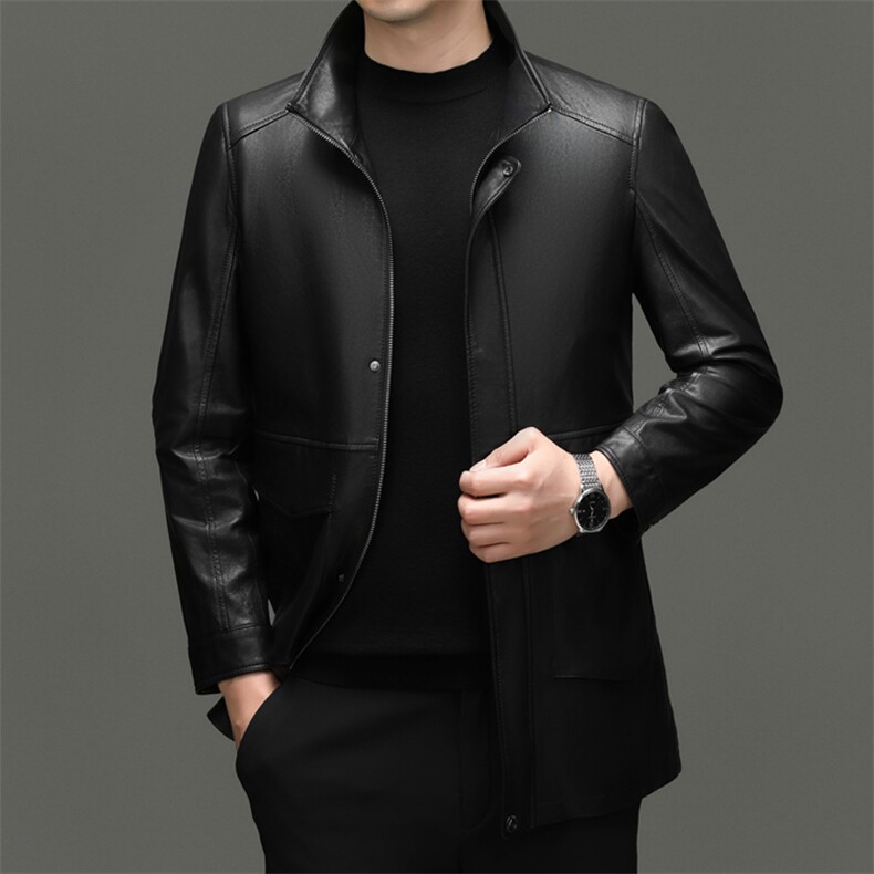 BG-W25069秋季新款男士真皮皮衣中长款风衣绵羊皮商务男装皮衣图片