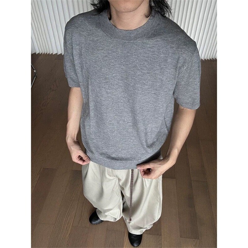 现货针织衫短袖老钱风小领口短袖T2516-P35,男装T恤,星座1212