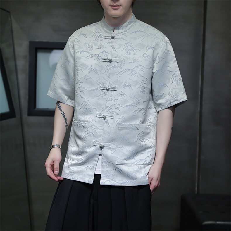 风大好河山2026夏季新款五分袖休闲大码衬衫A021-CS7098-P70,男装T恤,电商A021