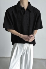 老钱风polo衫短袖男夏季美式麦穗纹提花翻领T恤-A2409P30，男装T恤，电商B241