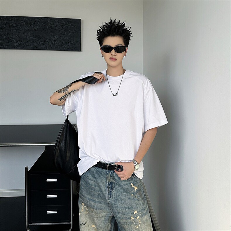 何以至此25ss浅灰色小领口t恤男款重磅正肩短袖索罗娜凉感半截袖,男装T恤,星座410-7